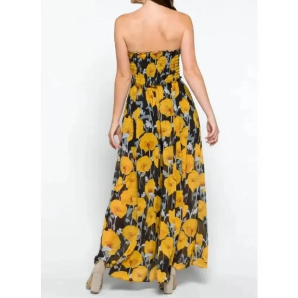 Free People Sophia Floral Print Jumpsuit Smocked Sleeveless Wide Leg Size XSmall - Picture 2 of 15